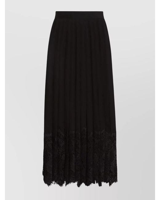 Dolce & Gabbana Black Silk Lace Pleated Midi Skirt