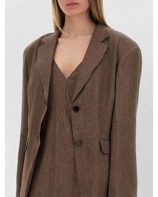 Alysi Brown Striped Blazer Long Sleeves Notch Lapel