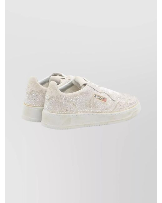 Autry White Suede Embellished Low-Top Sneakers