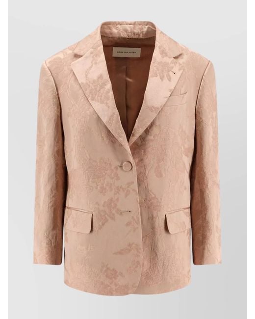 Dries Van Noten Natural Jacquard Linen Blend Blazer With Floral Motif