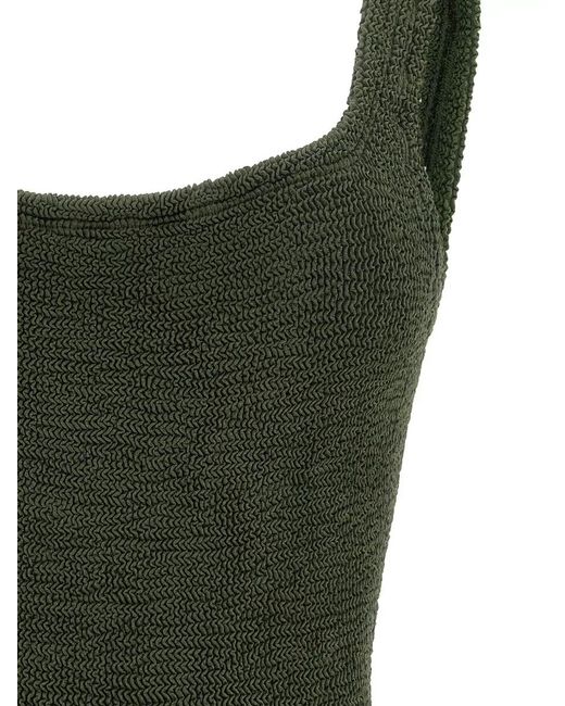Hunza G Green Scoop Neck Textured Sleeveless Swimwear One Piece