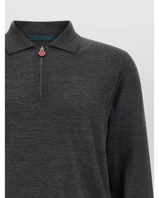 Kiton Gray Wool Long Sleeve Polo Shirt Lightweight for men