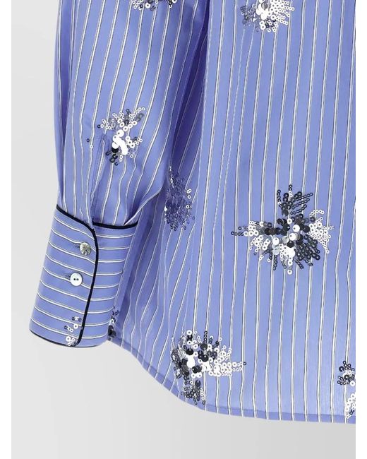 Le twins Blue Aria Shirt Long Sleeves Pocket Sequins Stripes
