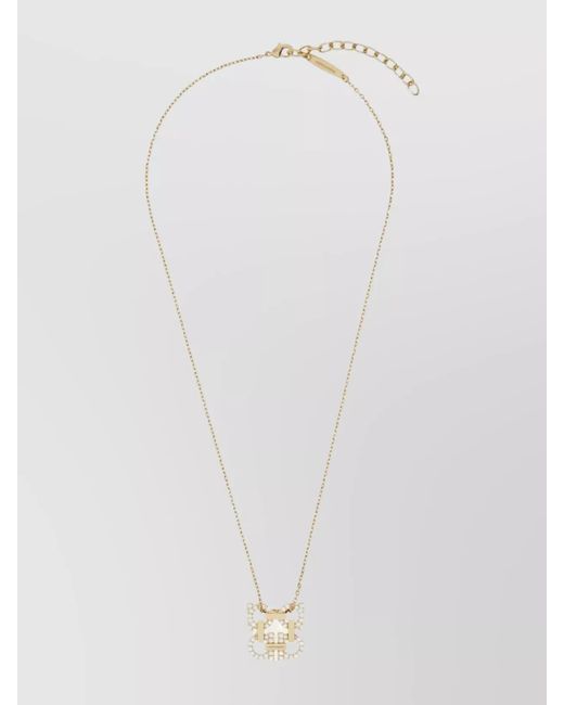 Ferragamo White Crystal Embellished Pendant Necklace