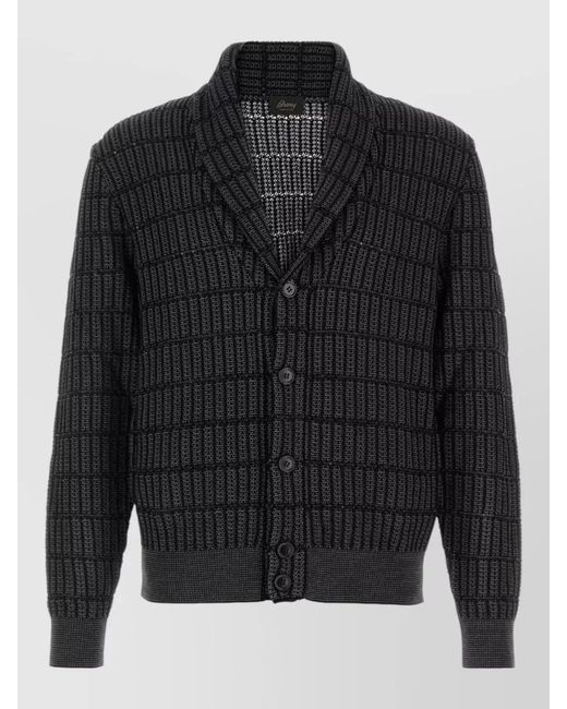 Brioni Black Cotton Linen Cardigan Shawl Collar Knit for men