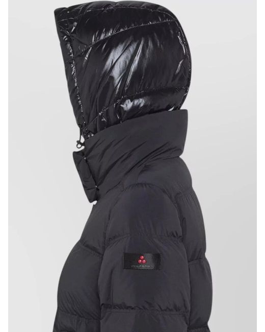 Peuterey Black Hood Long Length Quilted Jacket Side Pockets