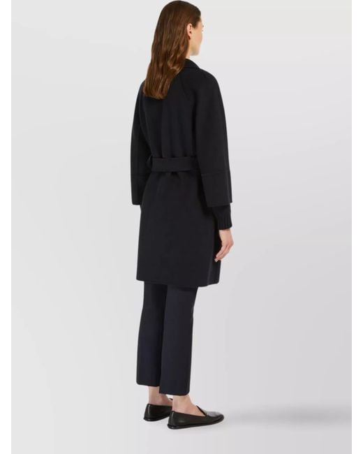 Max Mara Blue Wool Belted Short Single Breasted Coat