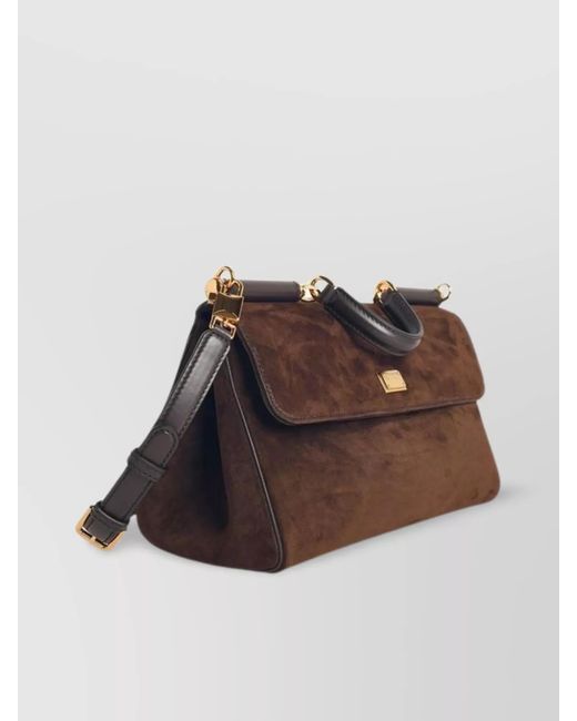 Dolce & Gabbana Brown My Sicily Medium Leather Suede Shoulder Bag