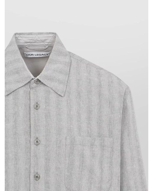Our Legacy Gray Above Striped Shirt Cotton Linen Long Sleeves for men