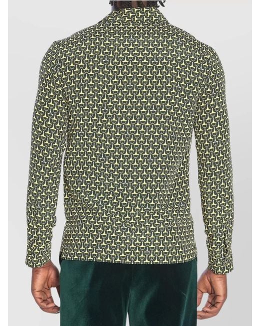 Gucci Green Silk Shirt With Horsebit Print for men