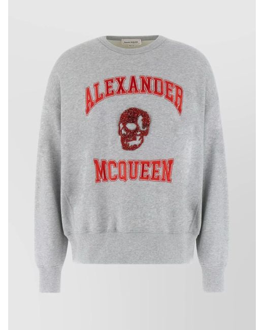 McQueen Gray Cotton Oversized Ribbed Sweatshirt for men