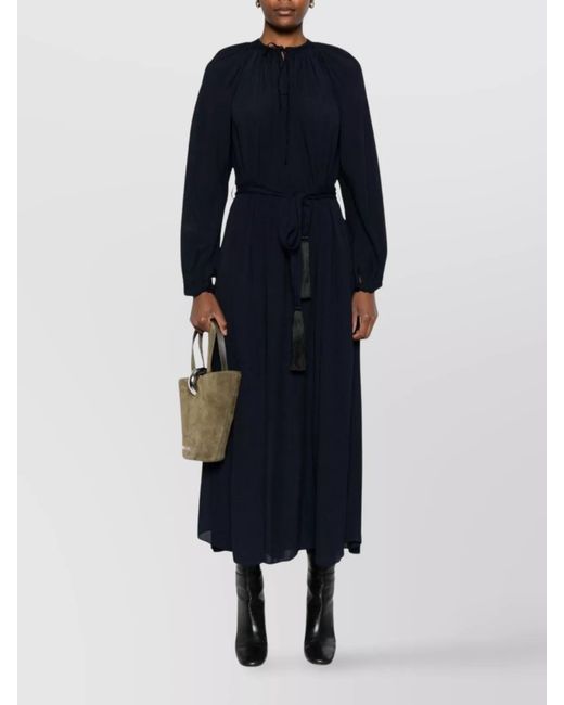 Forte_forte Blue Silk Crepe De Chine Tie Neck Long Sleeve Maxi Dress