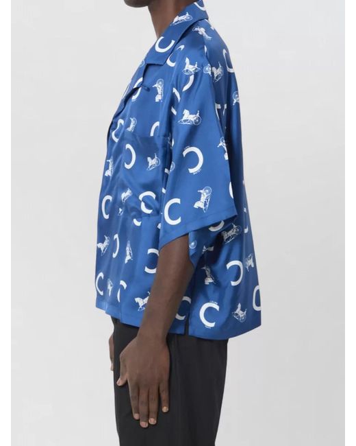 Céline Blue Silk Printed Short-Sleeve Shirt for men