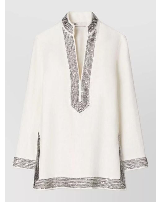 Tory Burch White Crystal Embellished Tunic Beachwear Knee Length