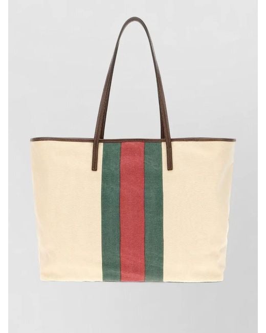 Gucci Natural Canvas Shopping Tote Bag Dual Handles