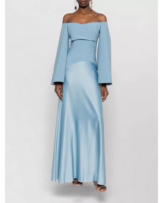 Solace London Blue Rina Maxi Dress Off Shoulder Design