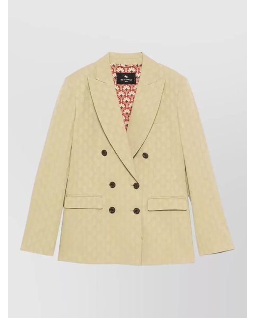 Etro Natural Double-Breasted Fitted Paisley-Print Blazer