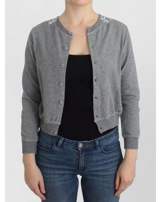 Ermanno Scervino Gray Cropped Embroidered Cardigan