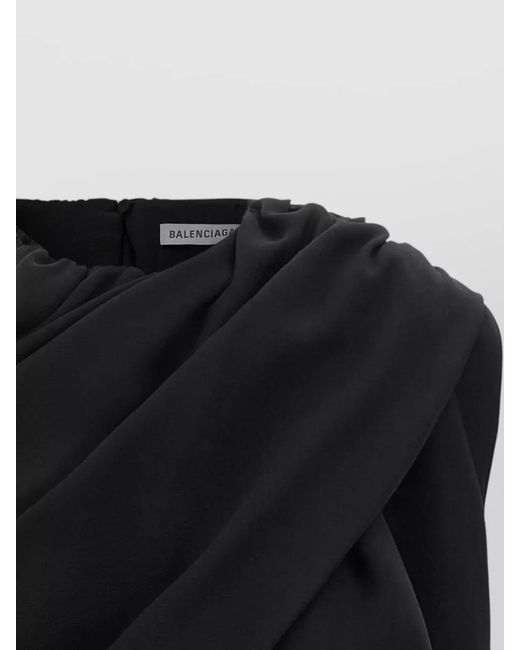 Balenciaga Black Silk Asymmetric Draped Top