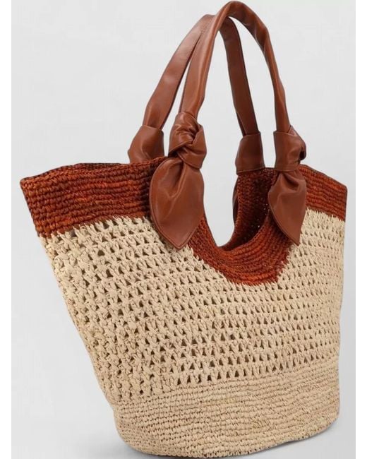 Hereu Brown Beach Bag Two Tone Knotted Handles