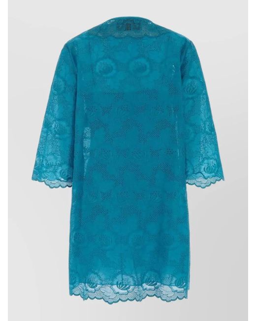 Valentino Garavani Blue Broderie Anglaise Dress 3 4 Sleeves Floral
