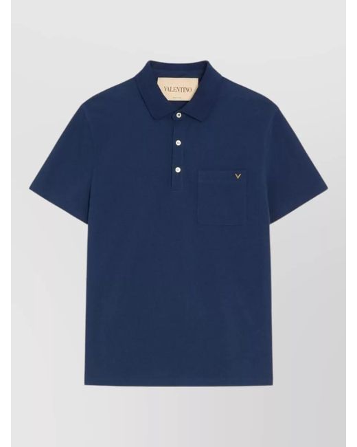 Valentino Blue Vgold Cotton Polo Shirt Chest Pocket for men