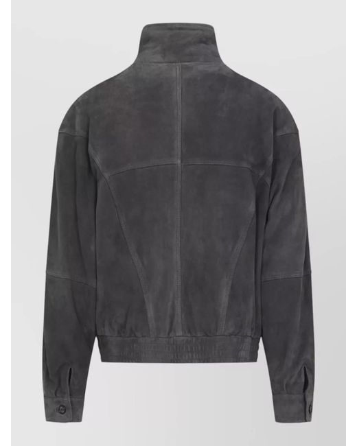Giorgio Armani Gray Suede Leather High-Neck Long-Sleeve Blouson Jacket for men