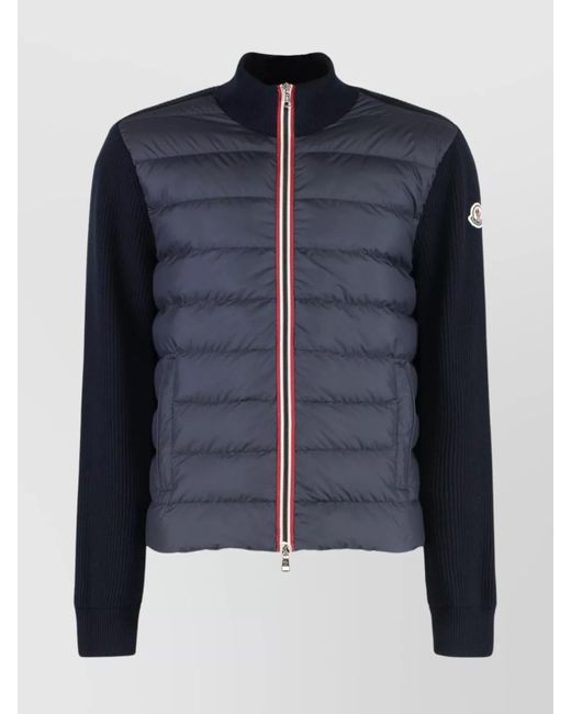 Moncler Blue Padded Front Panel Cardigan With High Collar for men