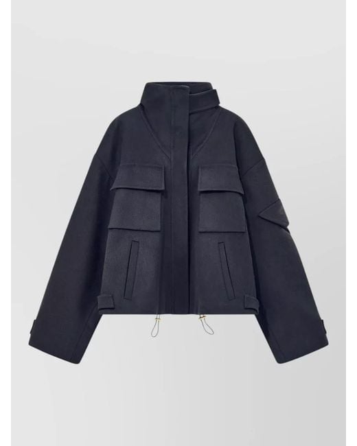 Giorgio Armani Blue Cropped High Collar Jacket Casual Style