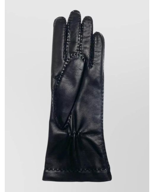 Restelli Black Nappa Cashmere Fitted Long Gloves Stitch Detailing