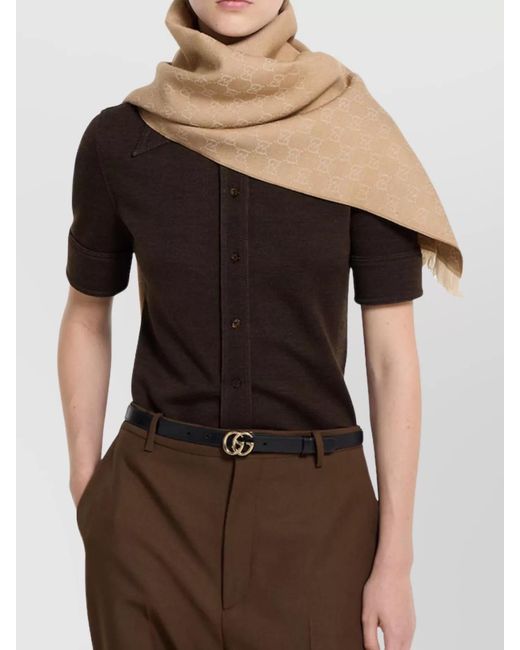 Gucci Natural Wool Gg Jacquard Scarf