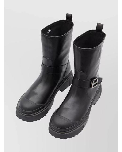Hogan Black Leather Biker Boots