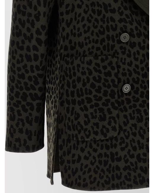 P.A.R.O.S.H. Black Animal Print Blazer Double Breasted Pockets Lapels