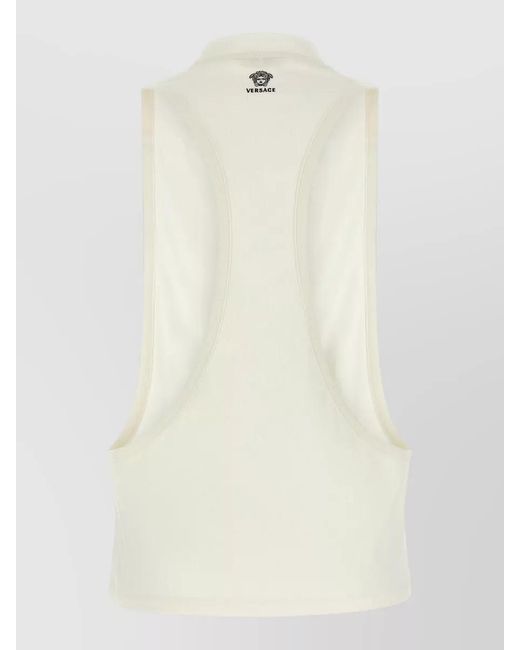 Versace White Medusa Tank Top Ribbed Collar Sleeveless V Neckline