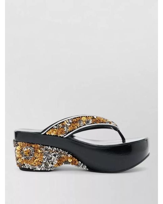 Dries Van Noten Multicolor Sequined Wedge Platform Sandals Open Toe