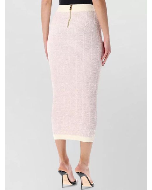Balmain Pink Tweed Buttoned Midi Skirt