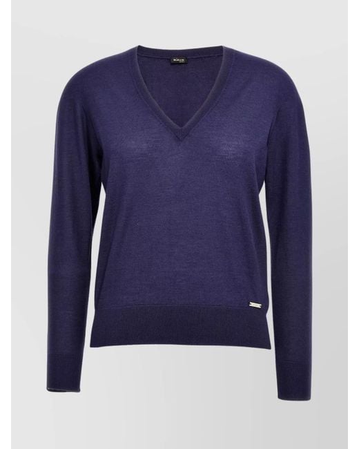 Kiton Blue V-Neck Ribbed Sweater Long Sleeves