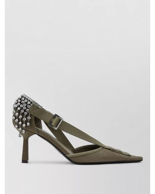 Prada Metallic Slingback Pumps Embellished Heel Pointed Toe
