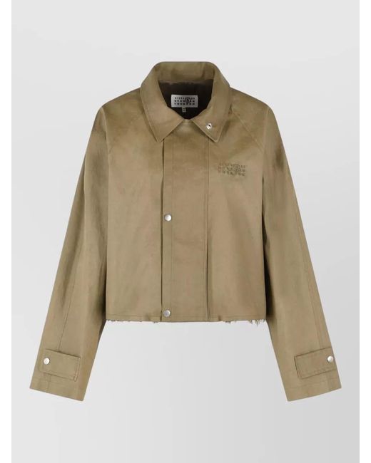 MM6 by Maison Margiela Natural Cotton Jacket Boxy Collar Cropped Frayed Hem