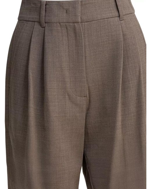 Sandbeige Brown Tailored Trousers Belt Loops Pleats Back Pockets