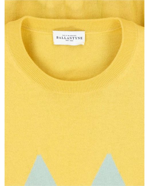 Ballantyne Yellow Argyle Knit Crew Neck Sweater Long Sleeves for men
