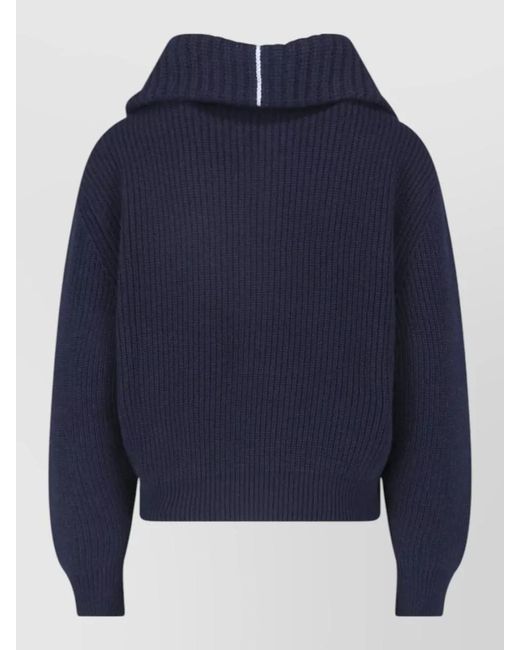Malo Blue Hooded Crewneck Cropped Ribbed Lounge Top