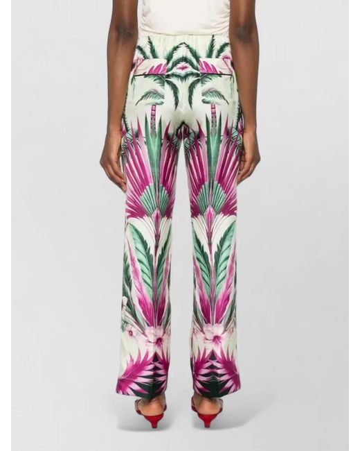 F.R.S For Restless Sleepers White Silk Trousers Tropical Motif Elastic Waist