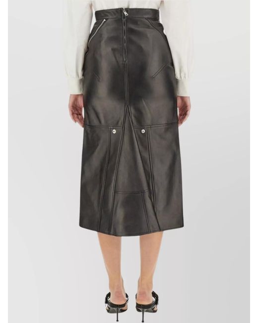 McQueen Gray Leather Regular-Fit Midi Skirt