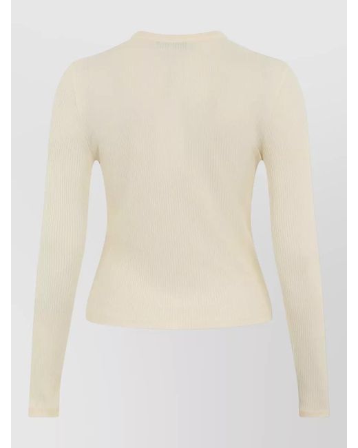 Maison Kitsuné Natural Ribbed Knit Crew Neck Fitted Cardigan