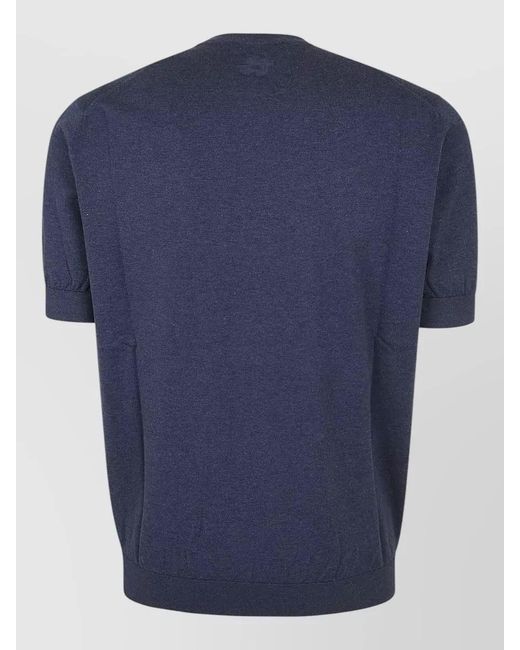 Lardini Blue Ribbed Cotton Crew Neck Short Sleeve Jumper for men