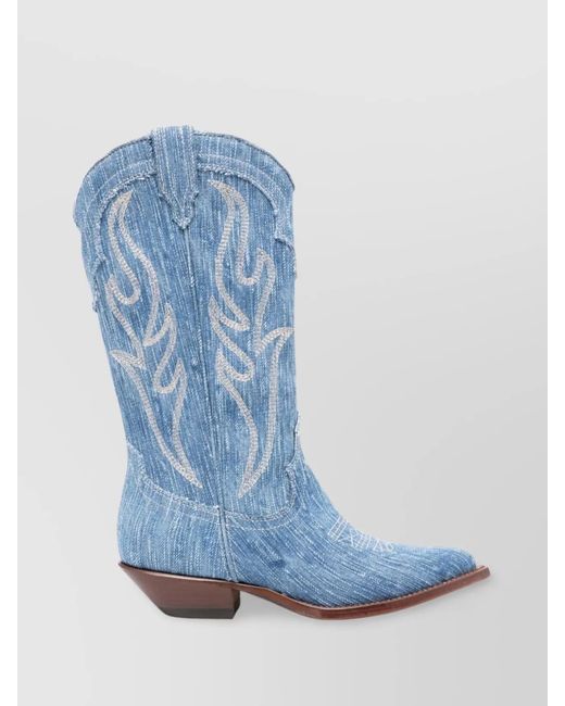 Sonora Boots Blue Denim Calf-Length Texan Boots