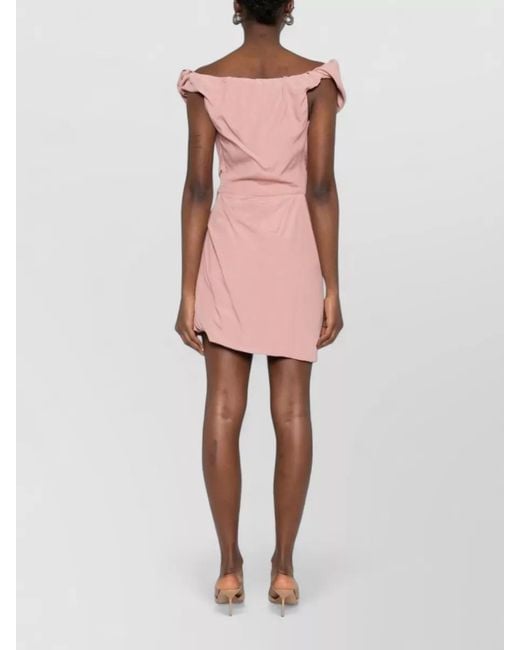 Vivienne Westwood Pink Ruched Mini Dress With Sculptural Off-Shoulder Neckline