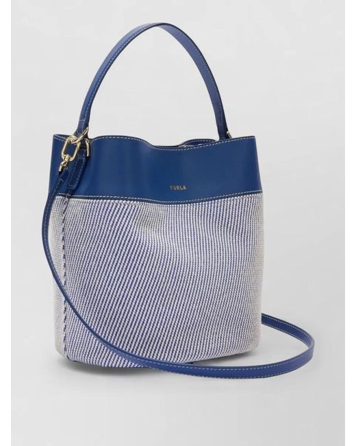 Furla Blue Bucket Bag Top Handle Detachable Strap