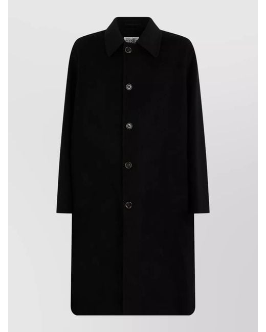 MM6 by Maison Margiela Black Long Wool Coat Notched Collar Silhouette for men